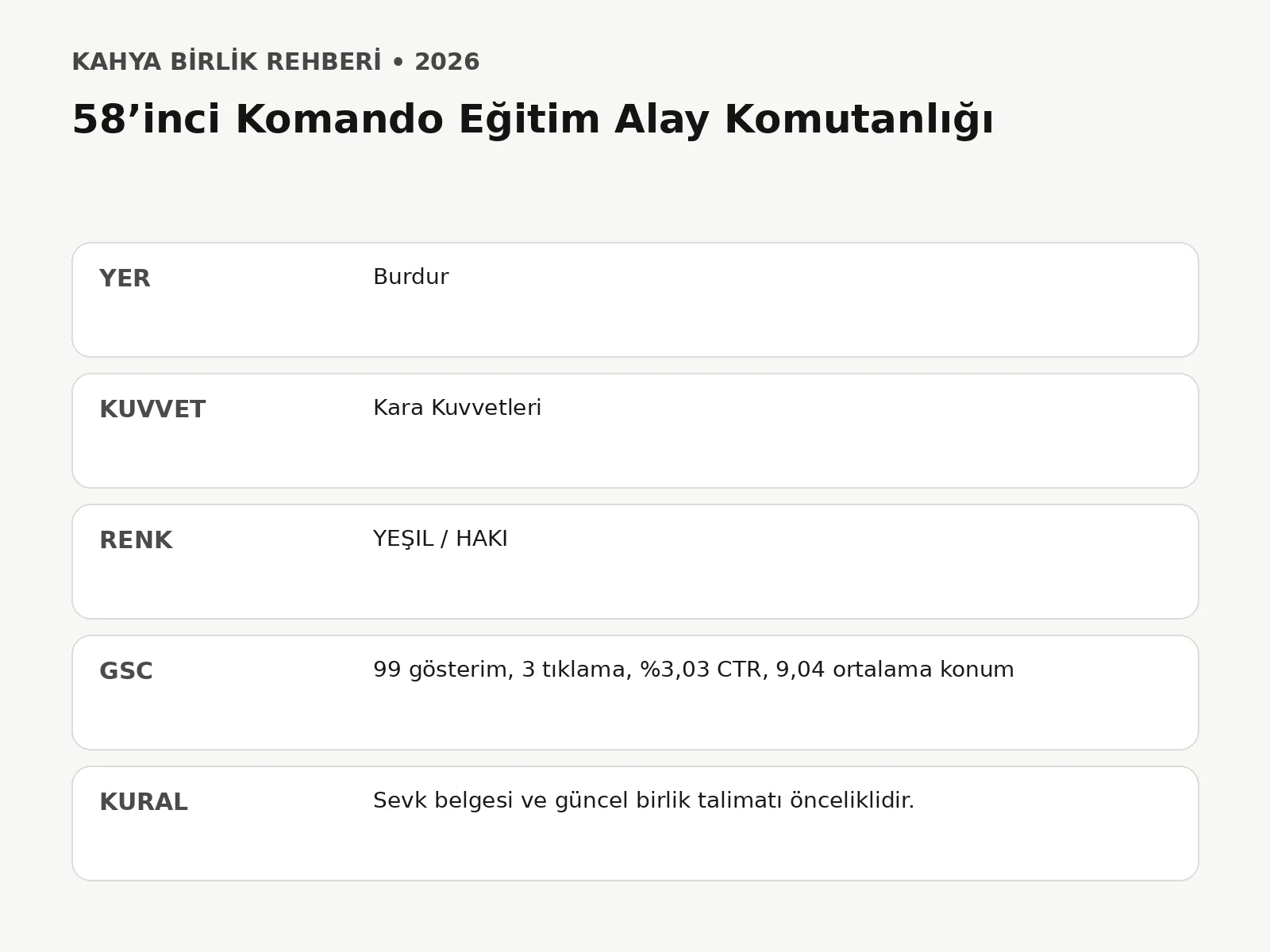 58’inci Komando Eğitim Alay Komutanlığı - hizli bilgi