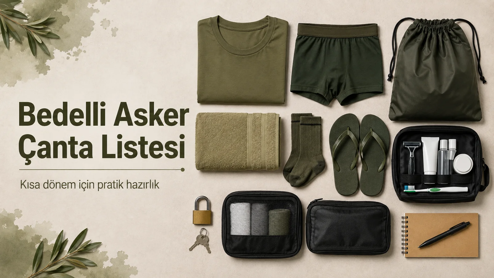 Bedelli askerlik için düzenli hazırlanmış çanta ve temel asker malzemeleri